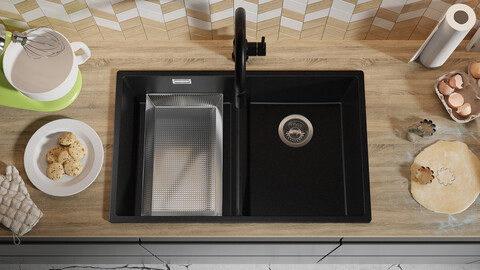 One-and-a-half-bowl granite kitchen sink without drainer London 60 Slim Duo