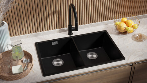 One-and-a-half-bowl granite kitchen sink without drainer London 60 Slim Duo
