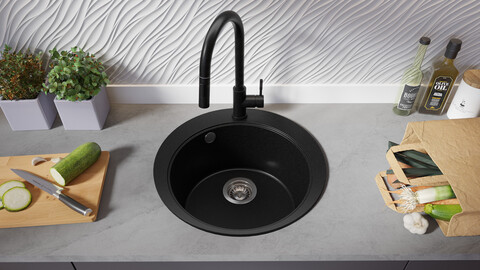Round kitchen granite sink without drainer Piza 45 Top + Cutting board FREE