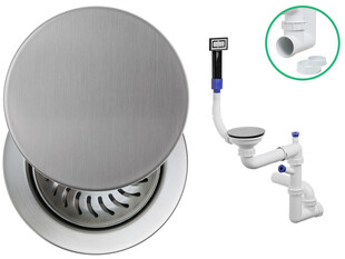 Space-saving manual water trap Composite with cover for undermount sinks - rectangular overflow