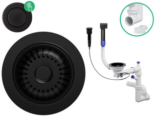 Space-saving automatic water trap (Pop-up) for undermount sinks Composite black-rectangular overflow