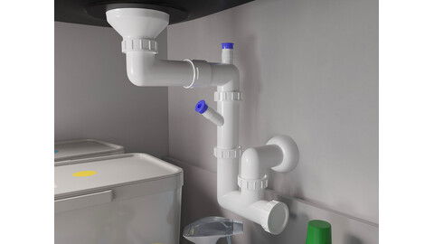 Space-saving automatic water trap (Pop-up) Composite black-vertical overflow