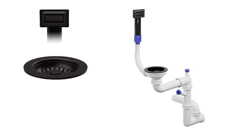 Space-saving manual water trap Composite for undermount sinks - rectangular overflow