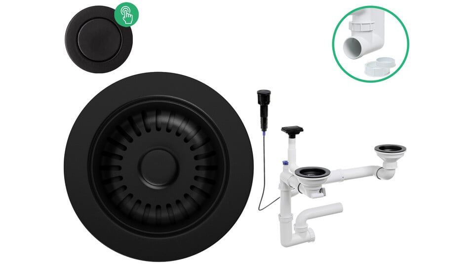 Space-saving two-bowl water trap automatic (Pop-up) Composite-vertical overflow