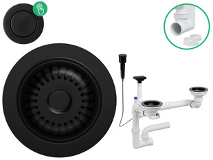 Space-saving two-bowl water trap automatic (Pop-up) Composite-vertical overflow